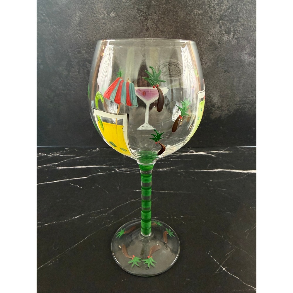 Home Essential and Beyond Hand Painted Tropical Drink 8.25in Wine Glass